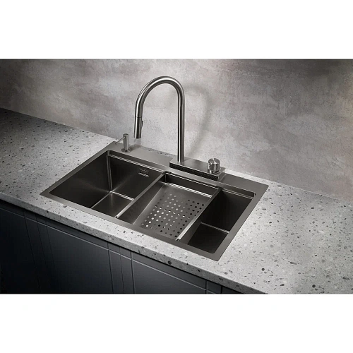 Кухонная мойка Milacio Denia 75 Steel (MC.77429) сталь воронёная Кухонная мойка Milacio Denia 75 Steel (MC.77429) сталь воронёная