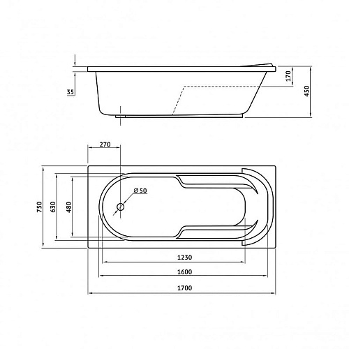 Акриловая ванна BERGES LUMBO 170x75 050003 Акриловая ванна BERGES LUMBO 170x75 050003
