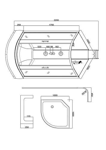 Душевая кабина Taliente с гидромассажем, 100x100x220см, четверть круга, профиль черный, прозрозрачно TA-100CB Душевая кабина Taliente с гидромассажем, 100x100x220см, четверть круга, профиль черный, прозрозрачно TA-100CB