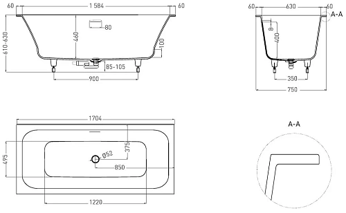 Ванна из искусственного камня Salini ORLANDA AXIS KIT 170x75 103313M S-Sense Ванна из искусственного камня Salini ORLANDA AXIS KIT 170x75 103313M S-Sense
