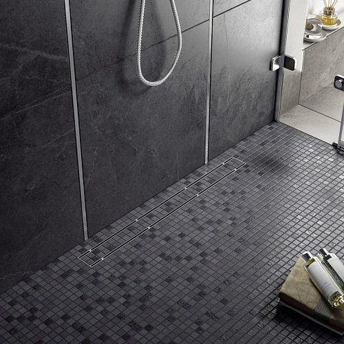 Душевой лоток Timo Drain System 800 с двусторонней панелью "plate" под плитку, Хром Душевой лоток Timo Drain System 800 с двусторонней панелью "plate" под плитку, Хром