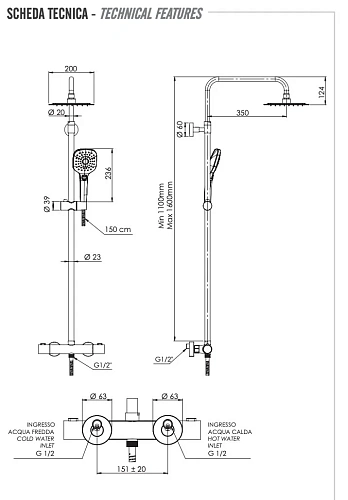 Душевая система Remer EQ32A8CPUFD25 термостатическая Душевая система Remer EQ32A8CPUFD25 термостатическая