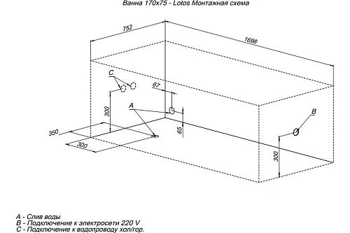 Акриловая ванна Aquanet Lotos 170x75 00309624 Акриловая ванна Aquanet Lotos 170x75 00309624