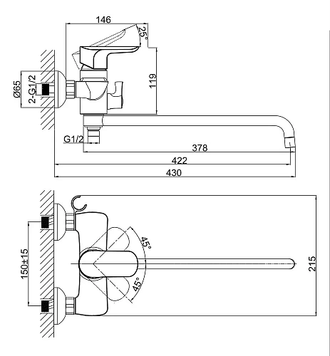 Смеситель для ванны D&K Venice Baciano DA1033301, хром Смеситель для ванны D&K Venice Baciano DA1033301, хром