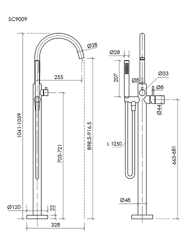 Смеситель для ванны SANCOS Etna SC9009BN напольный, брашированный никель Смеситель для ванны SANCOS Etna SC9009BN напольный, брашированный никель
