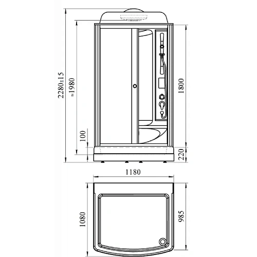 Душевая кабина Radomir Диана 108х118 1-05-1-0-0-0641 поддон с каркасом и сифоном, функция Пар, FM-приемник, освещение, вентиляция, профиль белый Душевая кабина Radomir Диана 108х118 1-05-1-0-0-0641 поддон с каркасом и сифоном, функция Пар, FM-приемник, освещение, вентиляция, профиль белый