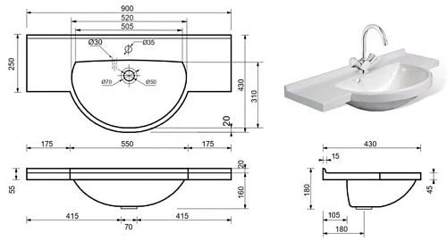 Раковина Эстет Kuba silk ФР-00014941 900х430 накладная Раковина Эстет Kuba silk ФР-00014941 900х430 накладная