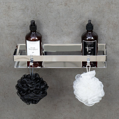 Полка Lemark SHELF LINE 400 мм с крючками, хром 9771052 Полка Lemark SHELF LINE 400 мм с крючками, хром 9771052