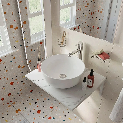 Комплект мебели DIWO Элиста 60 белый мрамор, с раковиной Moduo 40 RING, в скандинавском стиле, оваль 554704 Комплект мебели DIWO Элиста 60 белый мрамор, с раковиной Moduo 40 RING, в скандинавском стиле, оваль 554704