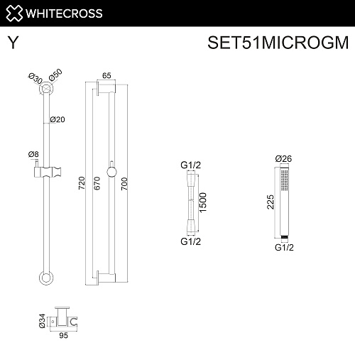 Душевой гарнитур WHITECROSS SET51MICROGM оружейная сталь Душевой гарнитур WHITECROSS SET51MICROGM оружейная сталь