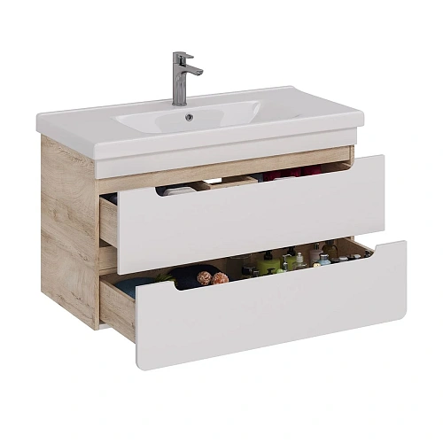 Тумба под раковину Lemark OLIVIA 100 см подвесная, дуб кантри, белый LM08OL100T Тумба под раковину Lemark OLIVIA 100 см подвесная, дуб кантри, белый LM08OL100T