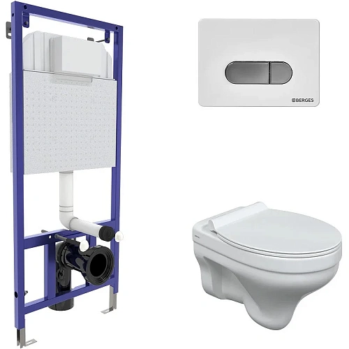 Комплект унитаза BERGES ALBIT S с инсталляцией NOVUM, кнопкой D7 белой/хром глянец, сидение дюроплас 042441 Комплект унитаза BERGES ALBIT S с инсталляцией NOVUM, кнопкой D7 белой/хром глянец, сидение дюроплас 042441