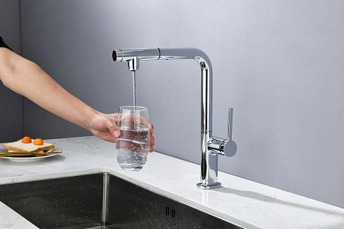 Смеситель для кухни AQUAme Cucina AQM9903CR с выдвижным изливом, с подключением к фильтру с питьевой водой, хром Смеситель для кухни AQUAme Cucina AQM9903CR с выдвижным изливом, с подключением к фильтру с питьевой водой, хром