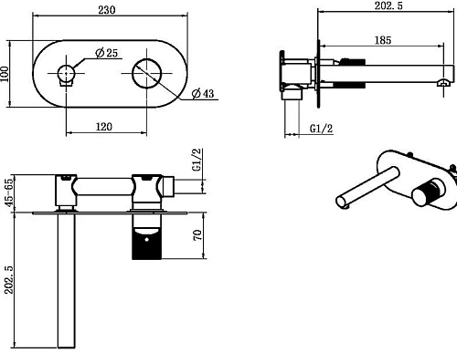 Смеситель для раковины Boheme Stick 125-BG.2 GOLD Смеситель для раковины Boheme Stick 125-BG.2 GOLD