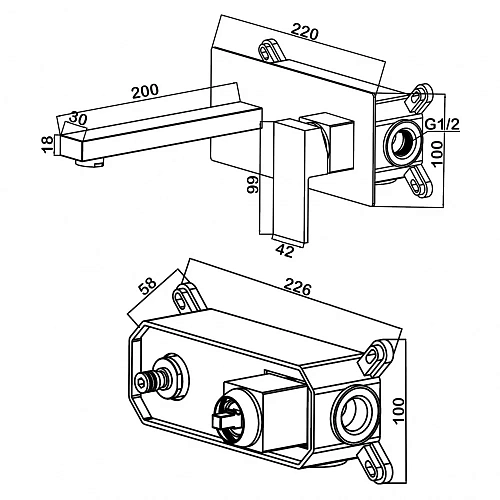 Смеситель для раковины Swedbe Platta 5501 встроенный Смеситель для раковины Swedbe Platta 5501 встроенный