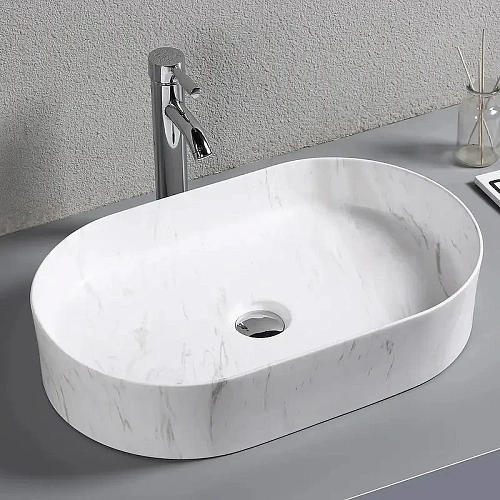 Раковина Ceruttispa CR0055B MMW1 500х350х120 накладная, мрамор матовый белый, овальная Раковина Ceruttispa CR0055B MMW1 500х350х120 накладная, мрамор матовый белый, овальная