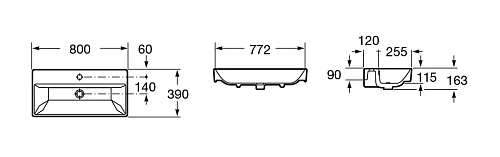 Раковина Roca Oleta накладная 1 отверстие, 800х390 3274C500Y Раковина Roca Oleta накладная 1 отверстие, 800х390 3274C500Y