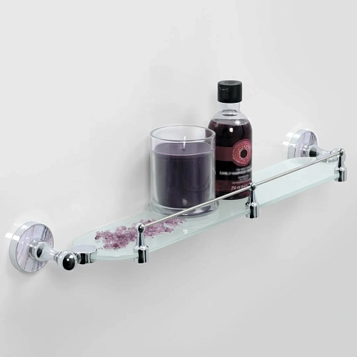 Полка WasserKRAFT Aland K-8544 стеклянная с бортиком хром Полка WasserKRAFT Aland K-8544 стеклянная с бортиком хром