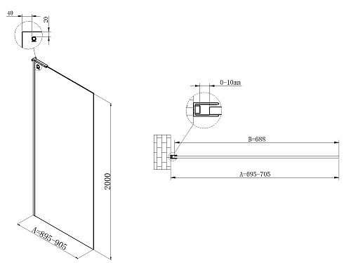 Душевая перегородка Vincea Walk-In VSW-7HA700CLB 700x2000 черный матовый, стекло прозрачное Душевая перегородка Vincea Walk-In VSW-7HA700CLB 700x2000 черный матовый, стекло прозрачное