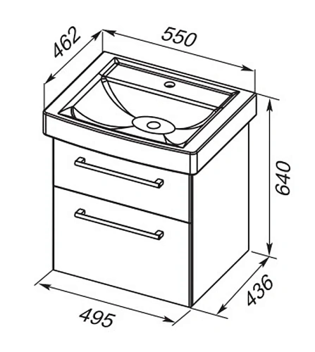 Тумба под раковину DREJA Q MAX, 55 см, подвесная, 2 ящика, дуб кантри 77.0002D Тумба под раковину DREJA Q MAX, 55 см, подвесная, 2 ящика, дуб кантри 77.0002D
