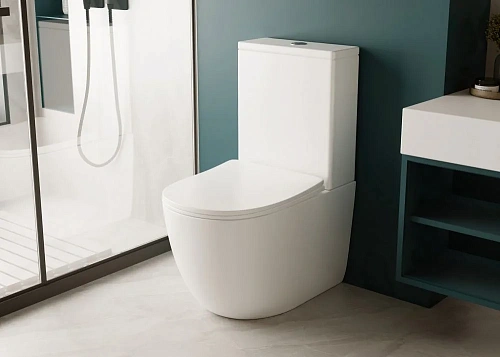 Унитаз напольный ABBER Bequem AC1110 компакт белый, безободковый с крышкой микролифт Унитаз напольный ABBER Bequem AC1110 компакт белый, безободковый с крышкой микролифт