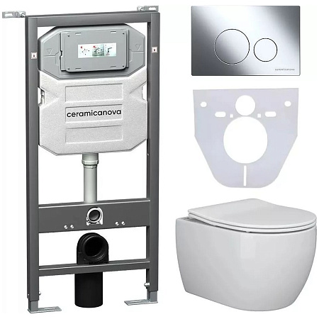 Комплект унитаза Ceramica Nova Сет 4 в 1 инсталляция с кнопкой и шумоизоляцией CN3001_1001CH_1000