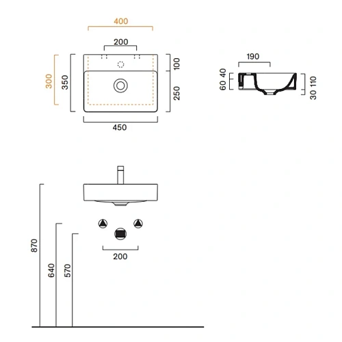 Раковина Catalano Green 0420450001 45x35, белый глянцевый Раковина Catalano Green 0420450001 45x35, белый глянцевый