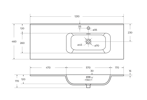 Раковина CEZARES CZR-8095-120-R белый 1210x460 керамика Раковина CEZARES CZR-8095-120-R белый 1210x460 керамика