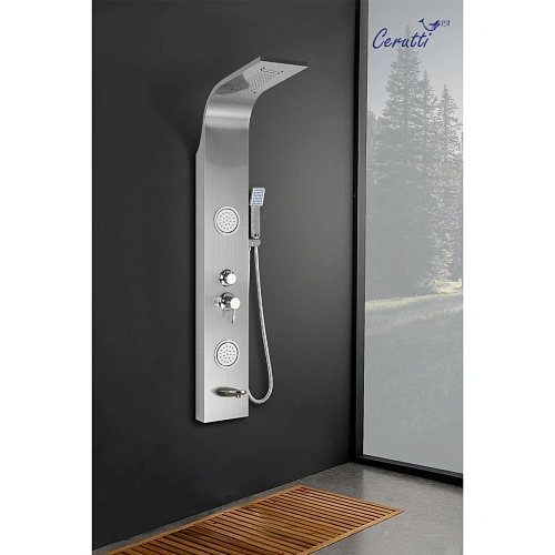 Душевая панель Ceruttispa TWIN BR CT9988 из нержавеющей стали с форсунками, матовая нержавеющая сталь Душевая панель Ceruttispa TWIN BR CT9988 из нержавеющей стали с форсунками, матовая нержавеющая сталь