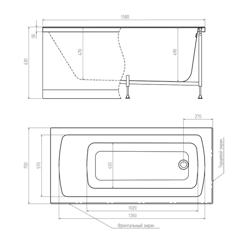 Акриловая ванна Timo RITTA1570 (1500x700x630) Акриловая ванна Timo RITTA1570 (1500x700x630)