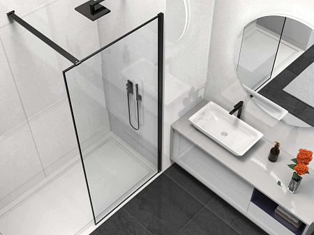 Душевая перегородка Vincea Walk-In VSW-1HS800CLB, 800x2000,черный матовый, стекло прозрачное