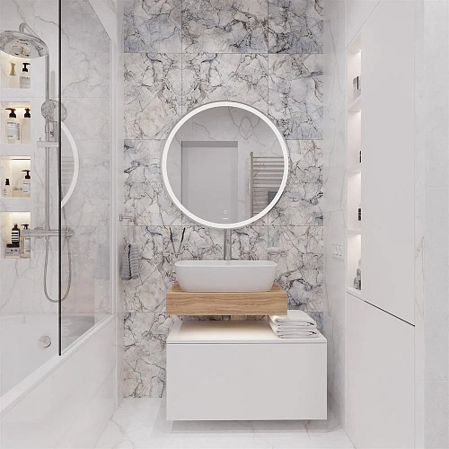 Комплект мебели STWORKI Ольборг 60 столешница дуб французский, без отверстий, с тумбой 80, с раковин 536132 Комплект мебели STWORKI Ольборг 60 столешница дуб французский, без отверстий, с тумбой 80, с раковин 536132