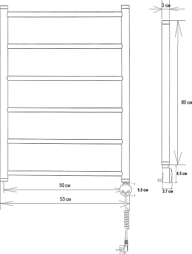 Полотенцесушитель электрический EWRIKA Сафо P 80х50 R, белый 465853 Полотенцесушитель электрический EWRIKA Сафо P 80х50 R, белый 465853