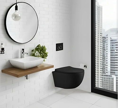 Унитаз подвесной Ceruttispa ORLTER Aria MBF CT10017 безободковый, черный матовый, сиденье быстросъемное с микролифтом Унитаз подвесной Ceruttispa ORLTER Aria MBF CT10017 безободковый, черный матовый, сиденье быстросъемное с микролифтом