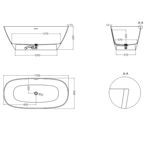 Ванна отдельностоящая Salini SOFIA 170х80 покраска по RAL полностью 102516GF из искусственого камня S-Sense Ванна отдельностоящая Salini SOFIA 170х80 покраска по RAL полностью 102516GF из искусственого камня S-Sense