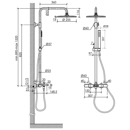 Душевая система Sancos Etna SC9008GG с термостатом, вороненая сталь Душевая система Sancos Etna SC9008GG с термостатом, вороненая сталь