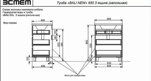 Тумба с раковиной Эстет Bali New ФР-00009963 650х450 напольная 3 ящика Тумба с раковиной Эстет Bali New ФР-00009963 650х450 напольная 3 ящика