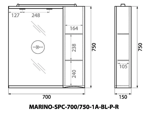 Шкаф-пенал BelBagno MARINO-SPC-700/750-1A-BL-P-R подвесной 700x150 Bianco Lucido Шкаф-пенал BelBagno MARINO-SPC-700/750-1A-BL-P-R подвесной 700x150 Bianco Lucido
