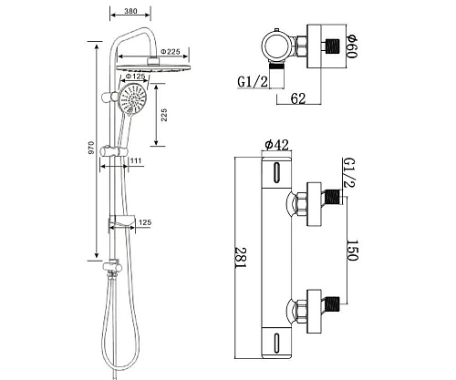 Душевая система Agger Thermo A2492200 с термостатом, хром Душевая система Agger Thermo A2492200 с термостатом, хром