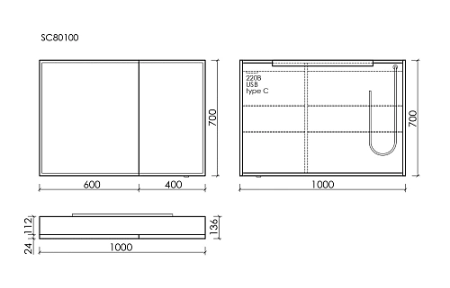 Зеркальный шкаф Sancos Evoke SC80100 1000x700х136 мм из алюминия с LED подсветкой Зеркальный шкаф Sancos Evoke SC80100 1000x700х136 мм из алюминия с LED подсветкой