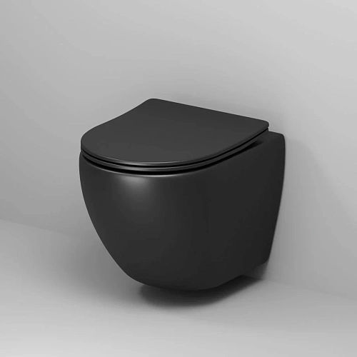 Унитаз подвесной GROSSMAN GR-4455BMS Color 490x370x360 черный матовый безободковый с тонкой крышкой Унитаз подвесной GROSSMAN GR-4455BMS Color 490x370x360 черный матовый безободковый с тонкой крышкой