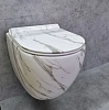 Унитаз подвесной CeramaLux 2213-K белый мрамор с крышкой микролифт