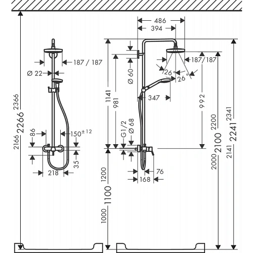 Душевая система hansgrohe Croma Select E со смесителем 180 27258400 Душевая система hansgrohe Croma Select E со смесителем 180 27258400