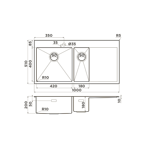 Кухонная мойка Omoikiri Akisame 100-2-GM-L нерж.сталь/вороненая сталь 4973103 Кухонная мойка Omoikiri Akisame 100-2-GM-L нерж.сталь/вороненая сталь 4973103