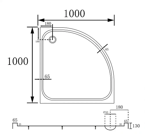 Душевой поддон ABBER AD3A100 100х100 четверть круга, акриловый, белый Душевой поддон ABBER AD3A100 100х100 четверть круга, акриловый, белый