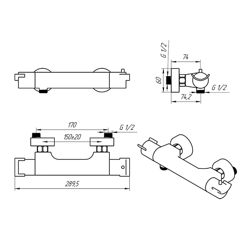 Смеситель для душа Paini Morgana 73PW511TH с термостатом, никель PVD Смеситель для душа Paini Morgana 73PW511TH с термостатом, никель PVD