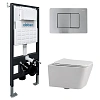Комплект унитаза ABBER Rechteck AC1201 белый с инсталляцией AC0105 и кнопкой AC0120MCH матовый хром