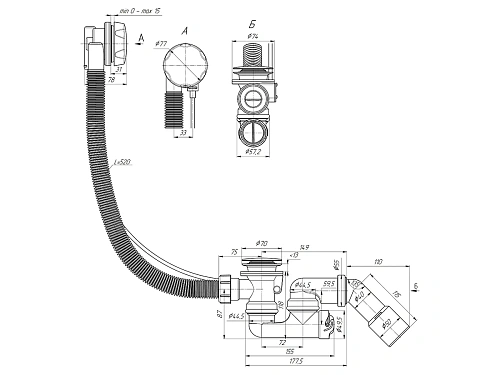 Слив-перелив Aquatek 60 см EM321AQ полуавтомат Слив-перелив Aquatek 60 см EM321AQ полуавтомат