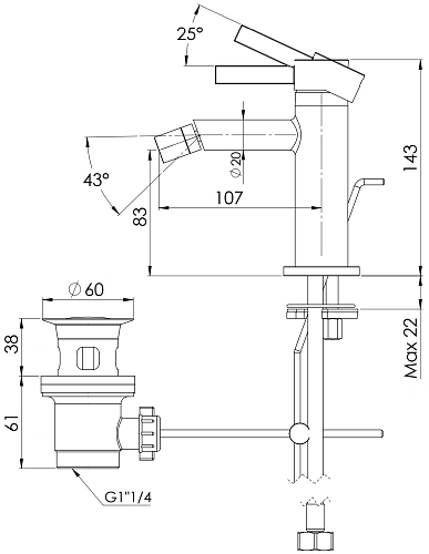 Смеситель для биде Remer Metrica MC20NO, черный матовый Смеситель для биде Remer Metrica MC20NO, черный матовый
