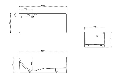 Ванна отдельностоящая ABBER AS9642-1.8 180x76 универсальная, белая матовая, искусственный камень Ванна отдельностоящая ABBER AS9642-1.8 180x76 универсальная, белая матовая, искусственный камень